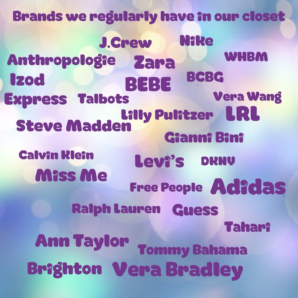 Elise’s Natasha’s and Margie’s closet for designer and vintage clothing.